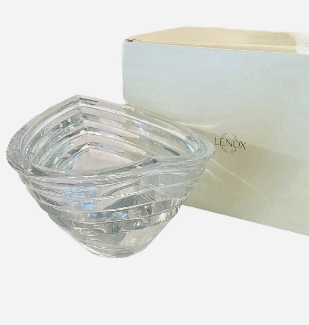 Vintage LENOX Hand Cut Lead Crystal Glass Oval Bowl 10” Original Box POLAND